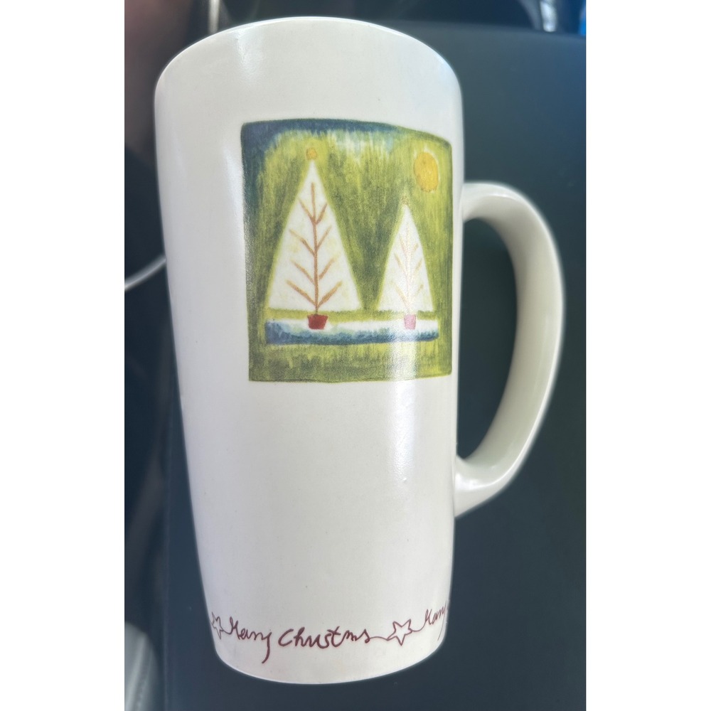 World Market Christmas Tree Latte Mug Portugal Ceramic Merry Christmas Folk Art